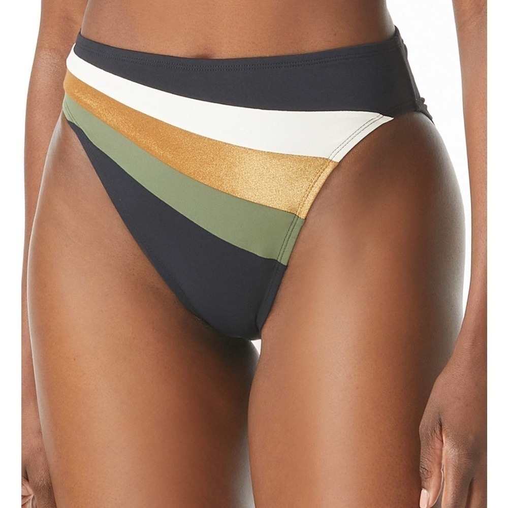 Vince Camuto Women’s High Waist Colorblock Bikini Bottom Gold Shimmer Swim S